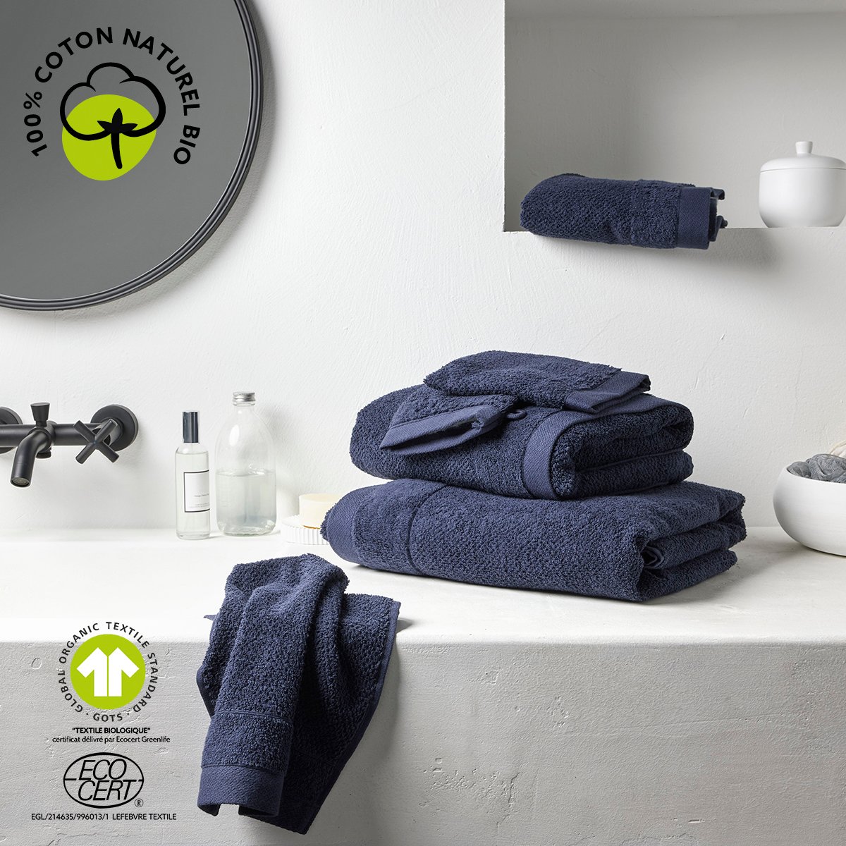 Drap de bain uni BIO ORGANIC bleu marine, TODAY