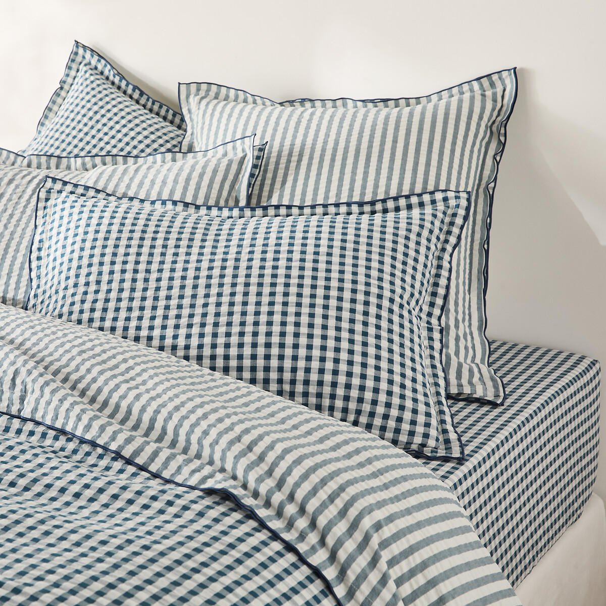 Taie d'oreiller coton seersucker, COTTAGE BLEU bleu, LA REDOUTE INTERIEURS