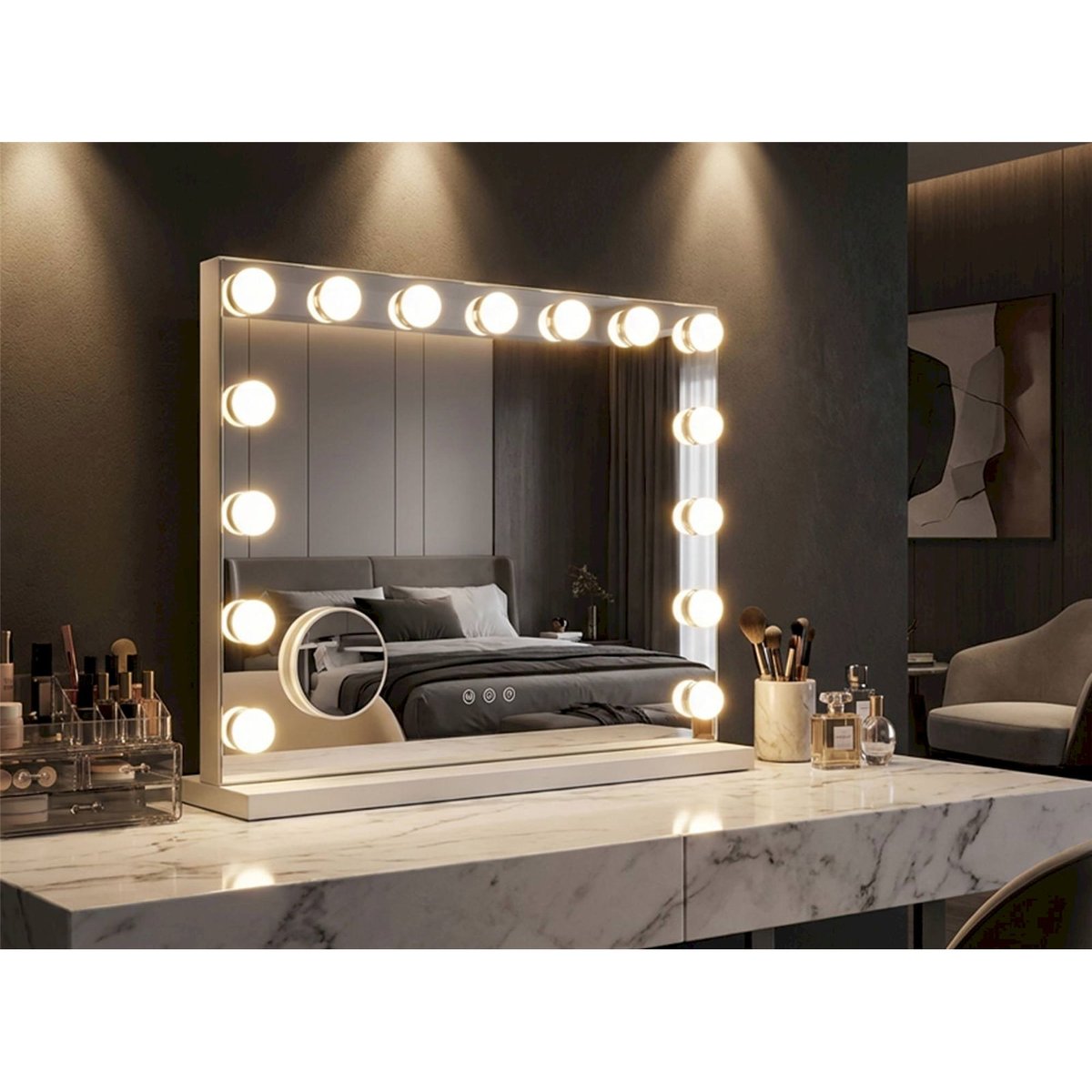 Miroir de table lumineux hollywood en fer MODERN blanc, RECOLLECTION