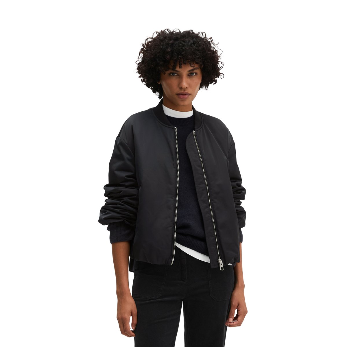 Blouson style aviateur regular cropped en polyester recyclé bleu, MARC O'POLO