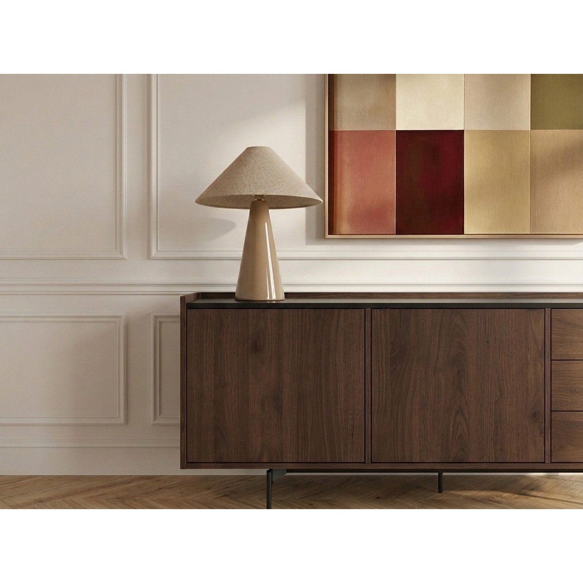 Buffet bas en  2 portes 170 cm, FREDA noir et noyer, BOBOCHIC