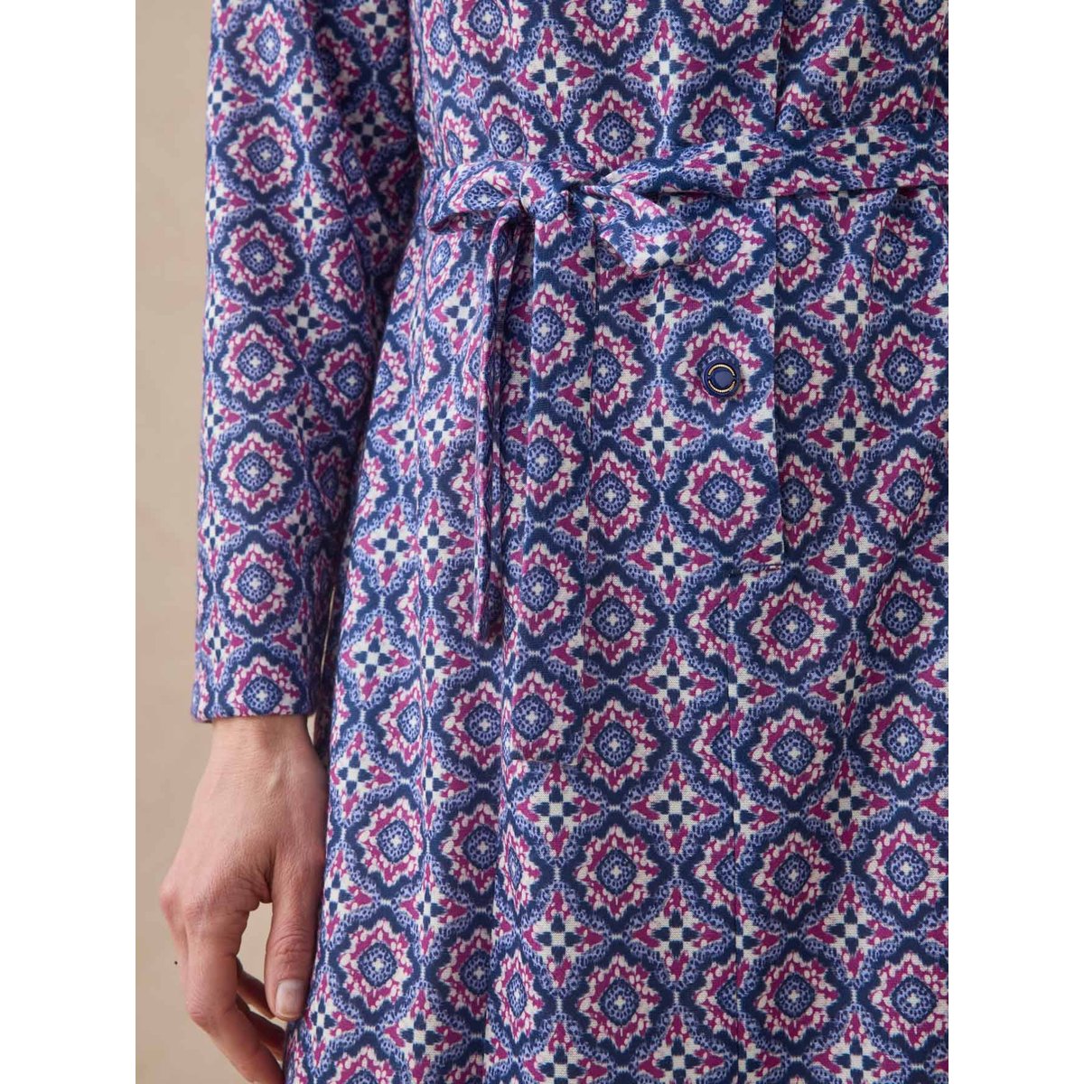 Robe classique col tailleur imprimé bleu/rose, DAXON