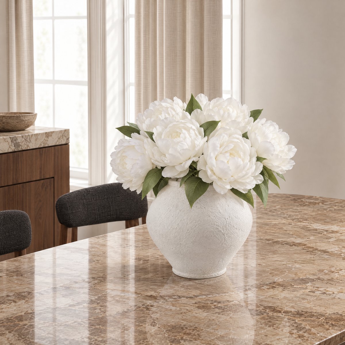 Bouquet de pivoines artificiel H35 blanc, SIA
