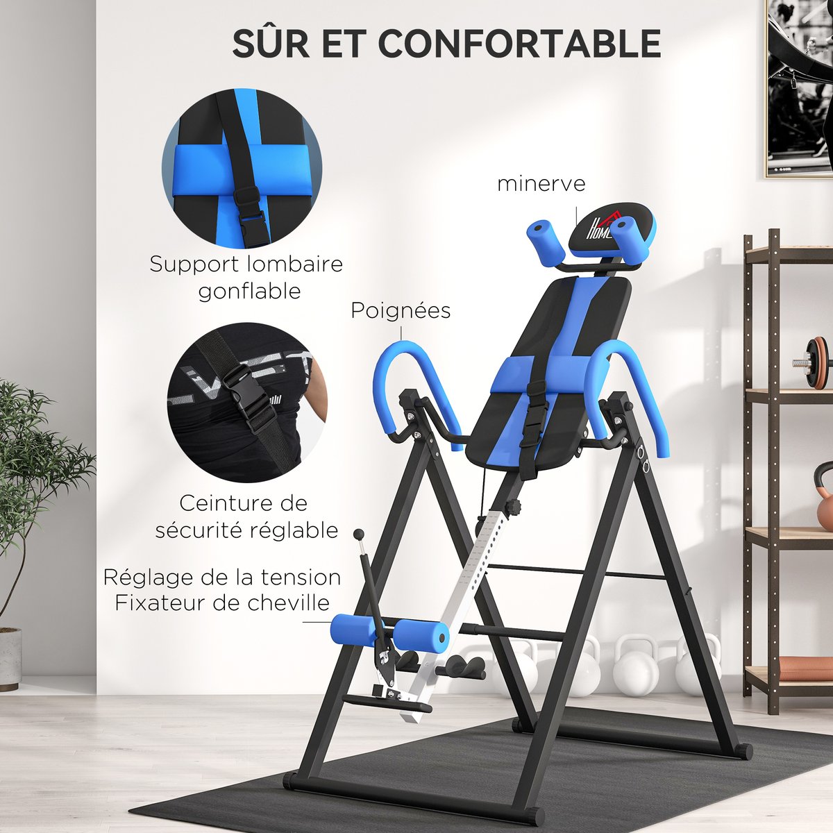 Table d'inversion par gravité Métal Bleu bleu, noir, HOMCOM