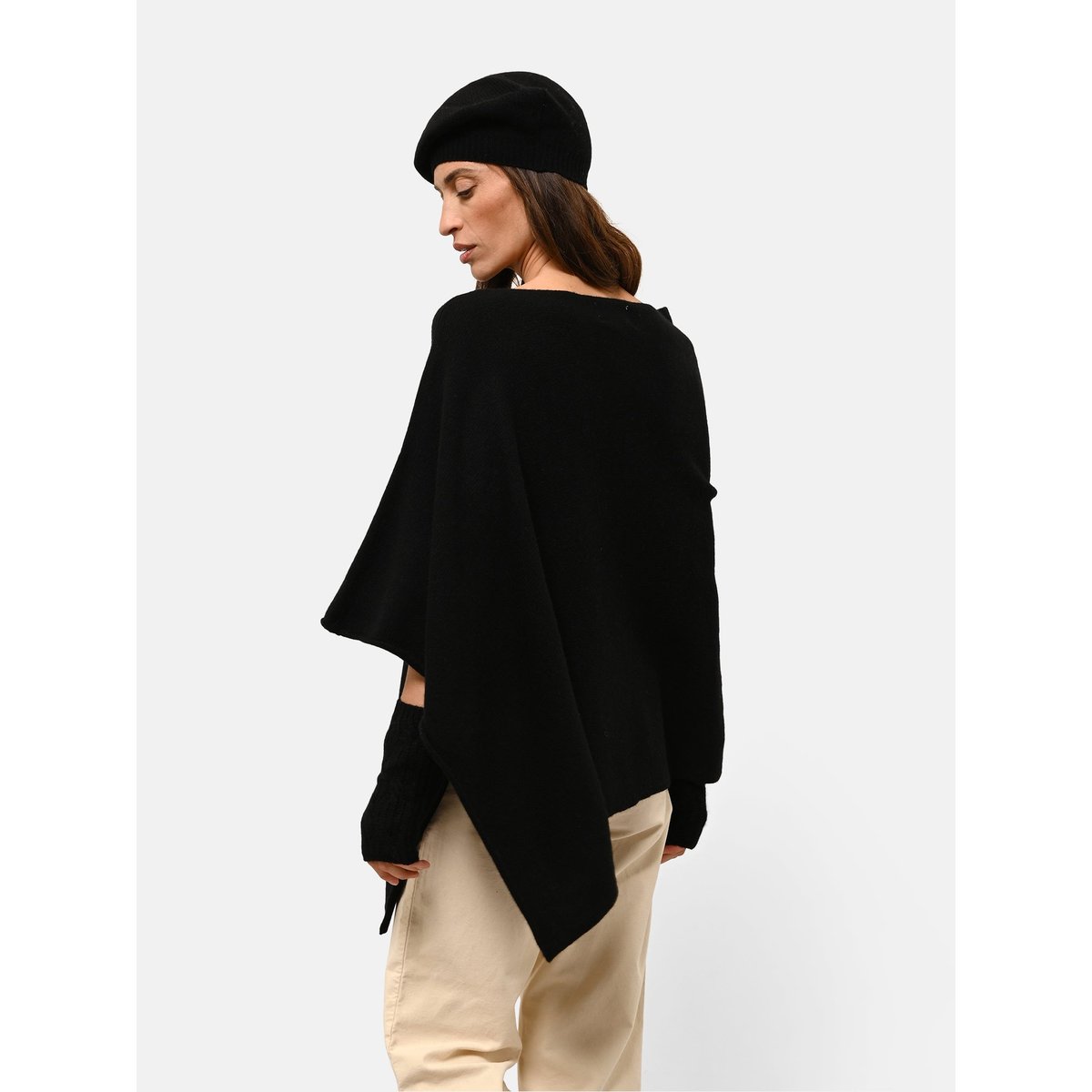 Poncho 4 Fils Ivoire Ashley noir, JUST CASHMERE