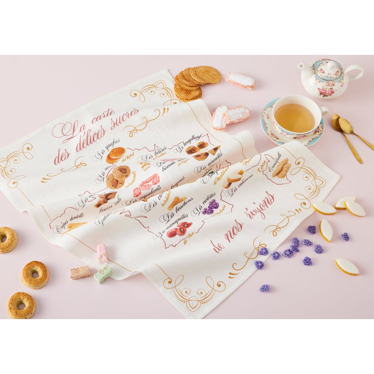 Torchon imprimé coton et lin CARTE GOURMANDE beige, COUCKE