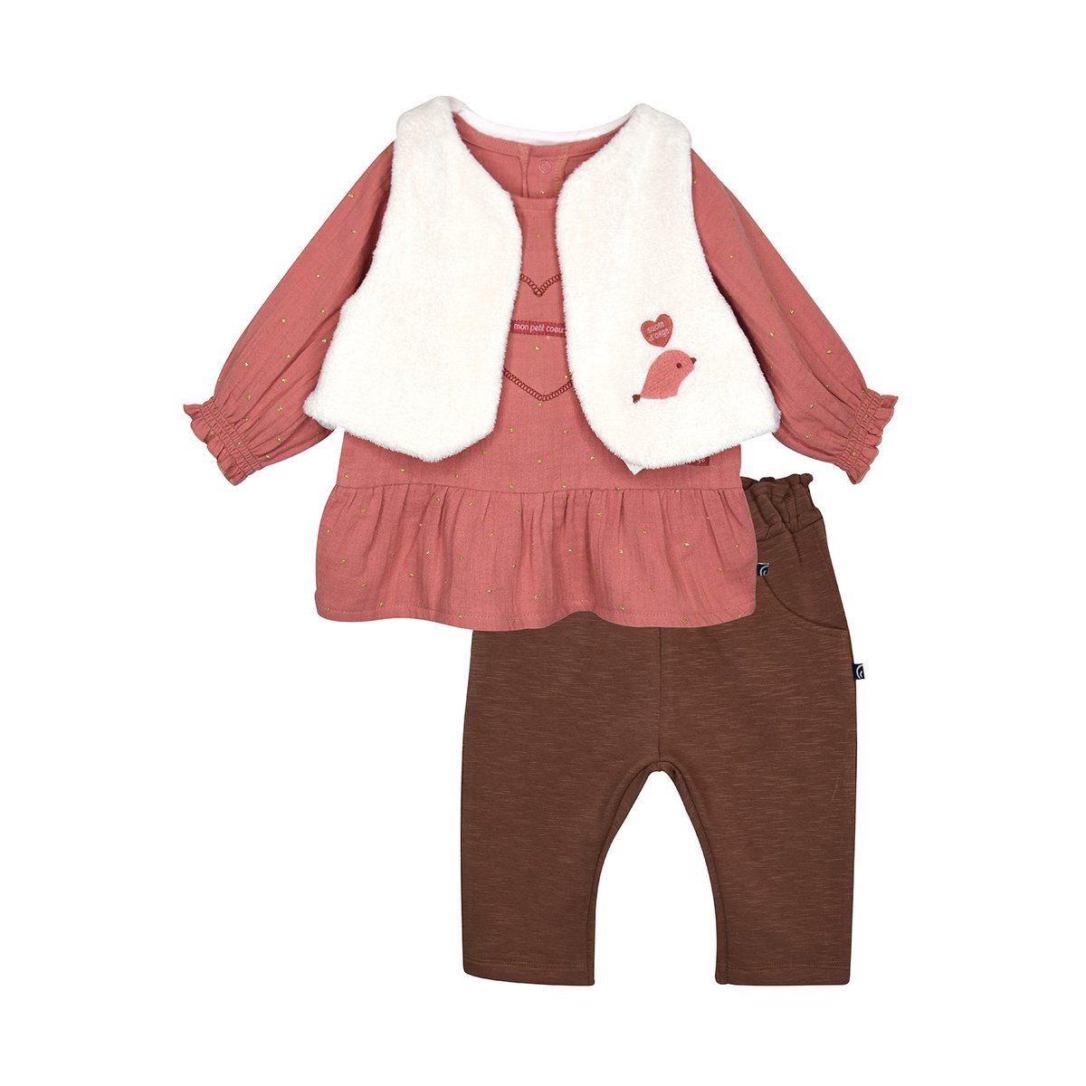 Ensemble tunique pantalon gilet sans manches pola rose, SUCRE D'ORGE
