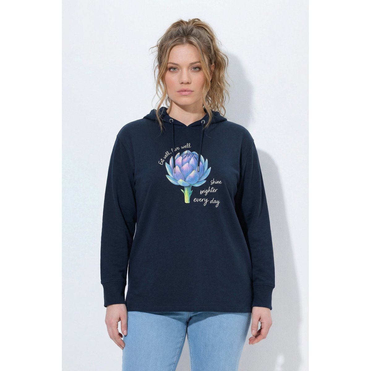 Sweat-shirt à capuche en coton bio marine, ULLA POPKEN