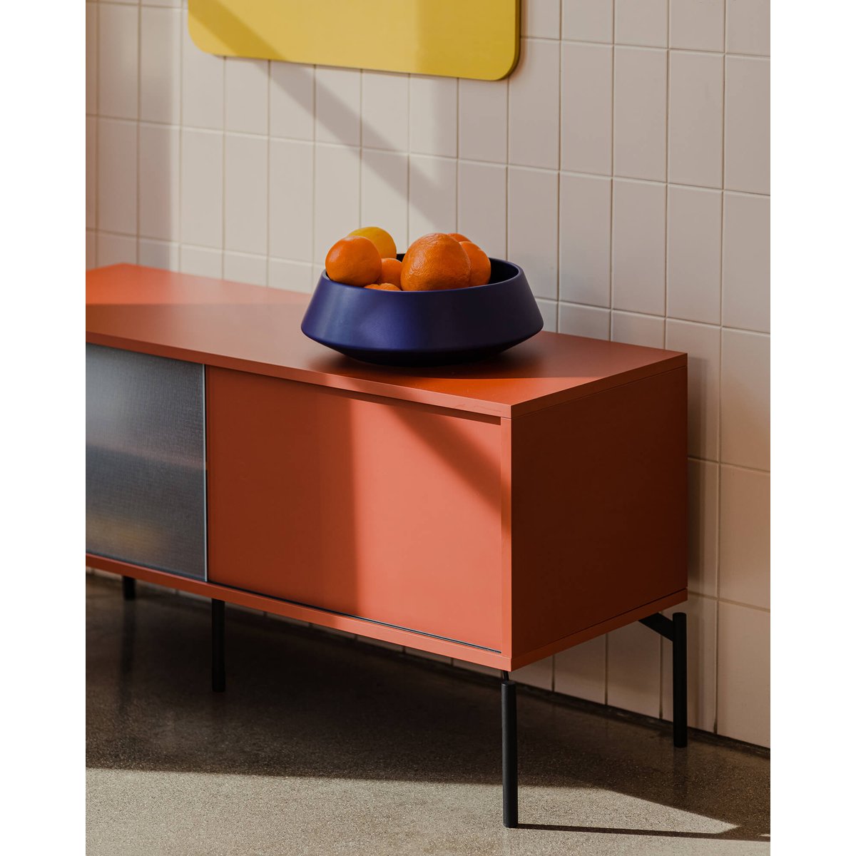 Meuble TV Met Mini - 2 niches, 2 portes, finition board vulcano black, NOO.MA