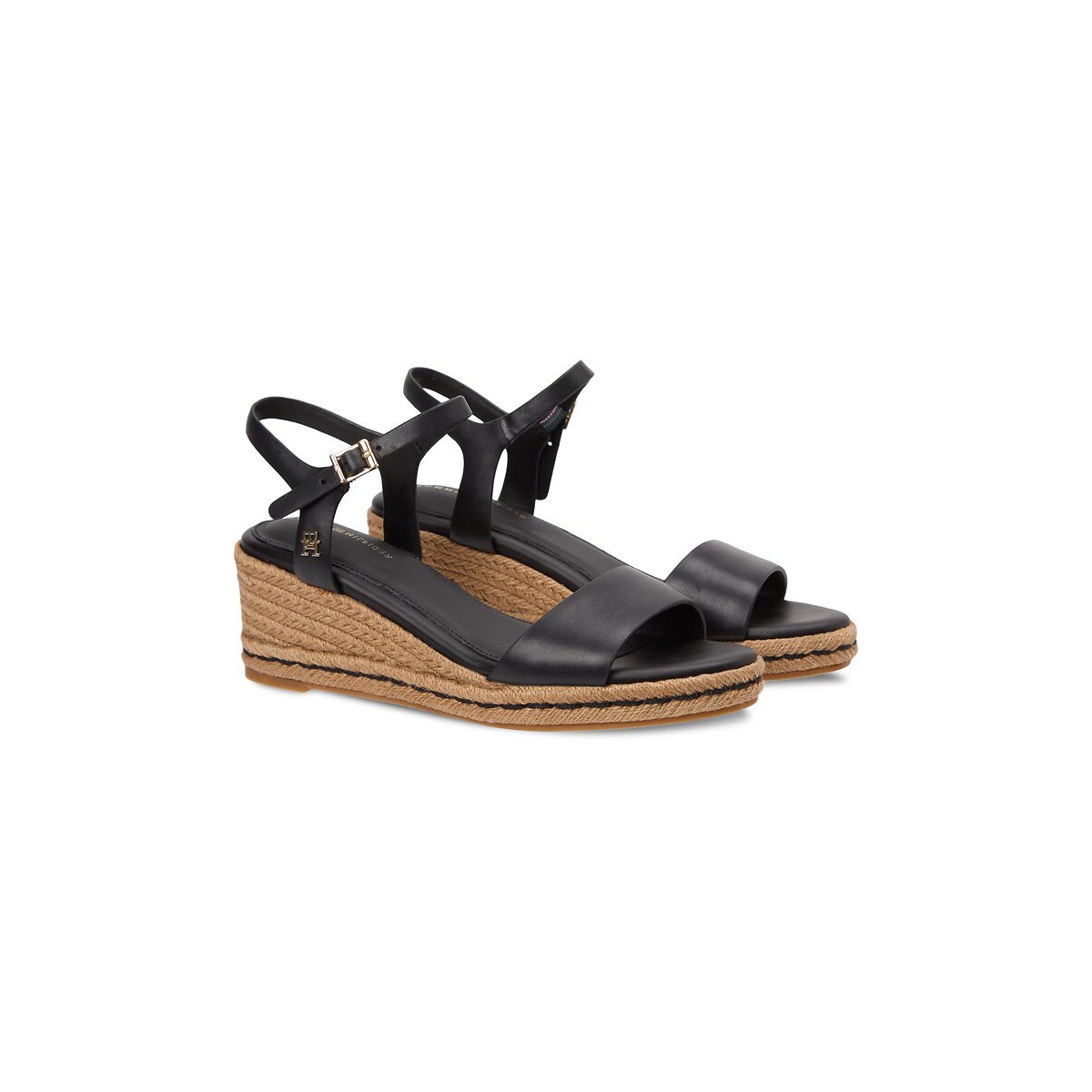 Sandalen met sleehak, in leer. zwart, TOMMY HILFIGER