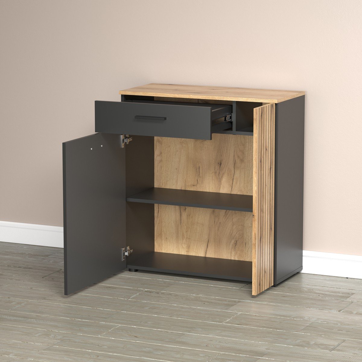 Buffet haut 2 portes et 1 tiroir L80 cm - ESTEBAN gris anthracite, CALICOSY