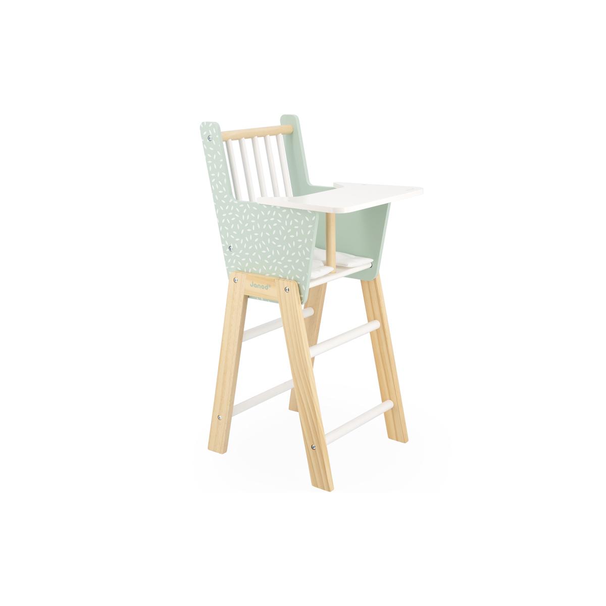 Chaise haute en bois Zen pour poupée vert d'eau, blanc, bois, JANOD