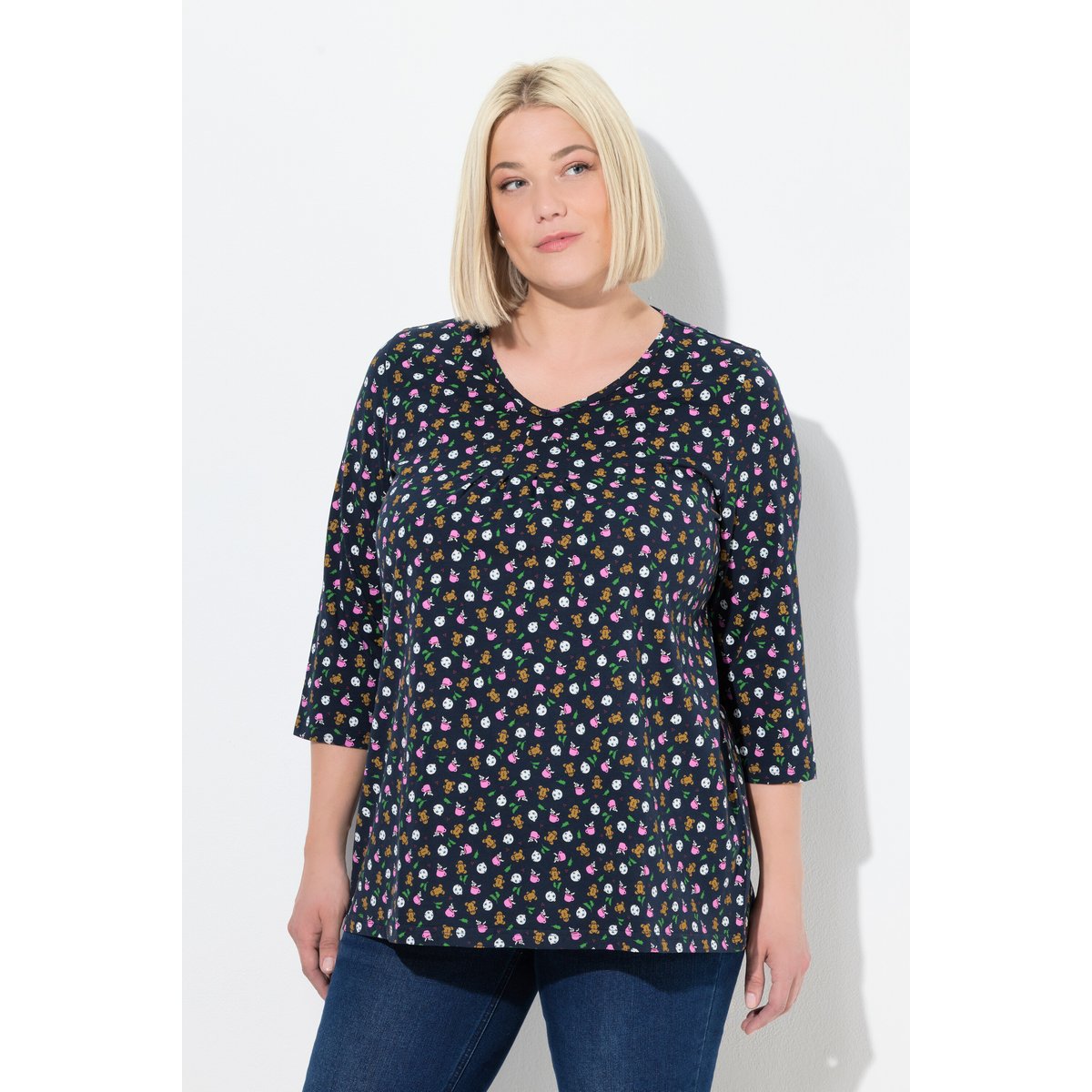 T-shirt à ipmprimé bon en pain d'épice. Col marine, ULLA POPKEN
