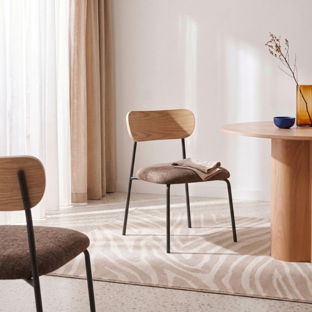Lot de 2 chaises en bois clair, tissu et métal- JESS marron, DRAWER