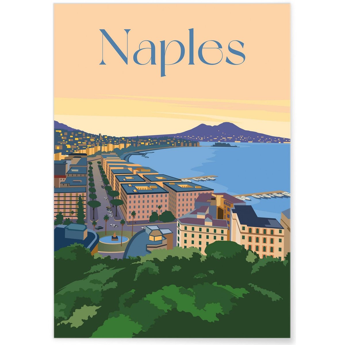 Affiche ville Naples blanc, L'AFFICHERIE