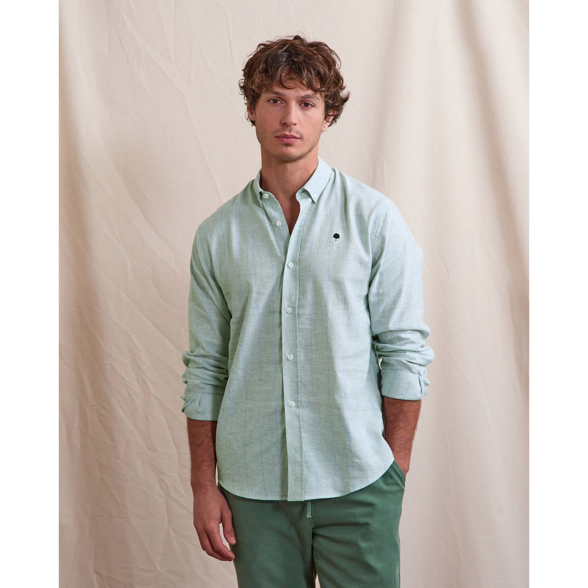 Chemise IVOY lichen et bleu marine, FAGUO
