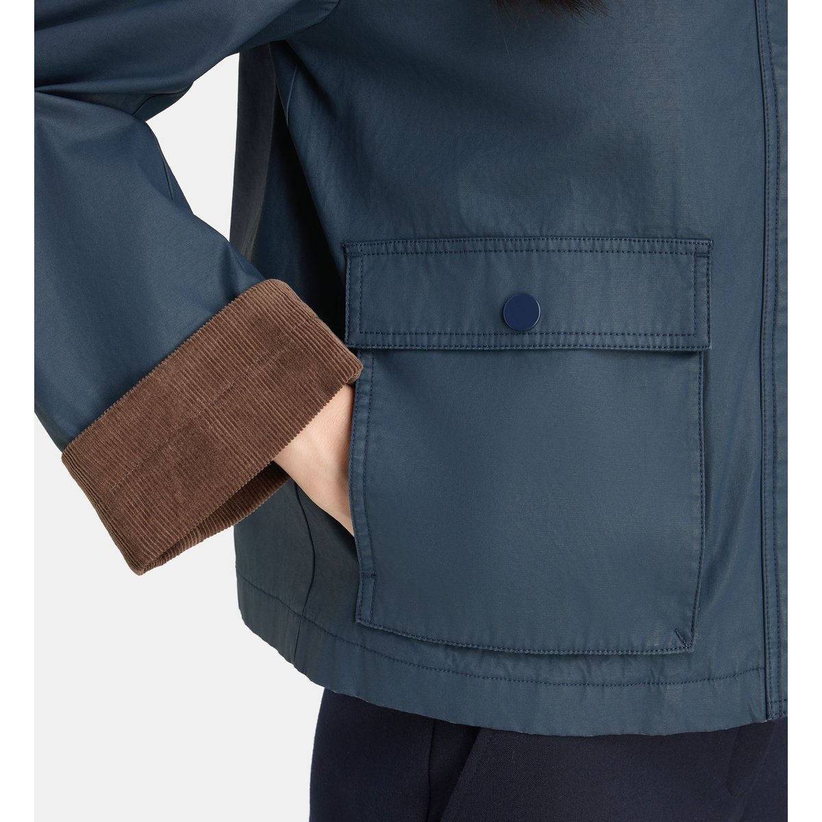 Parka droite courte omeria col velours bleu marine, JODHPUR