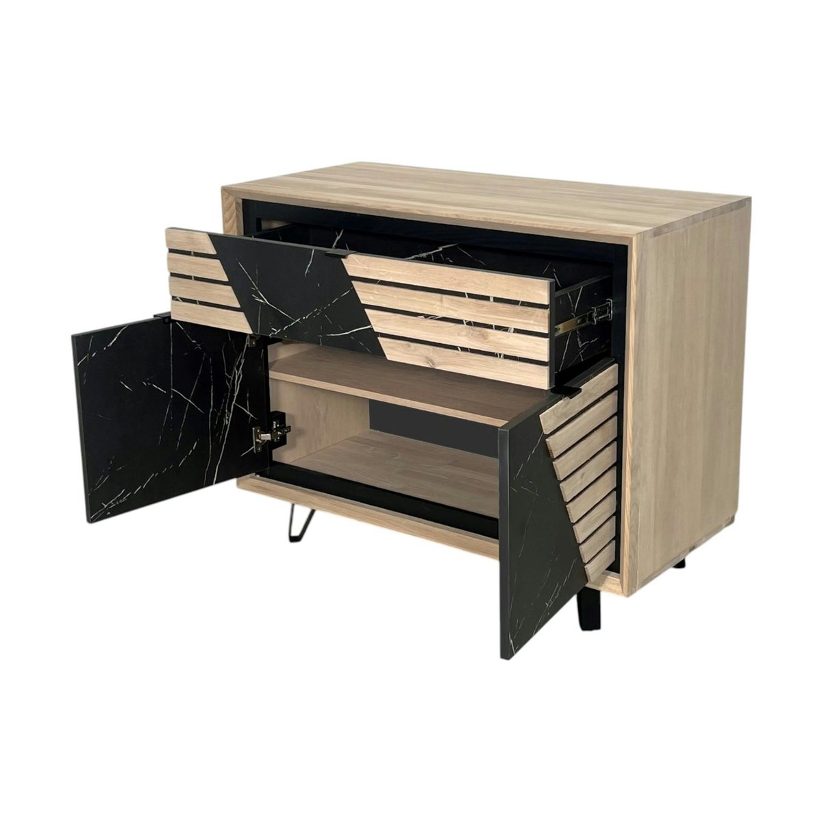 Buffet 2 portes chêne blanc décor graphique ESSEN chêne blanc, PIER IMPORT