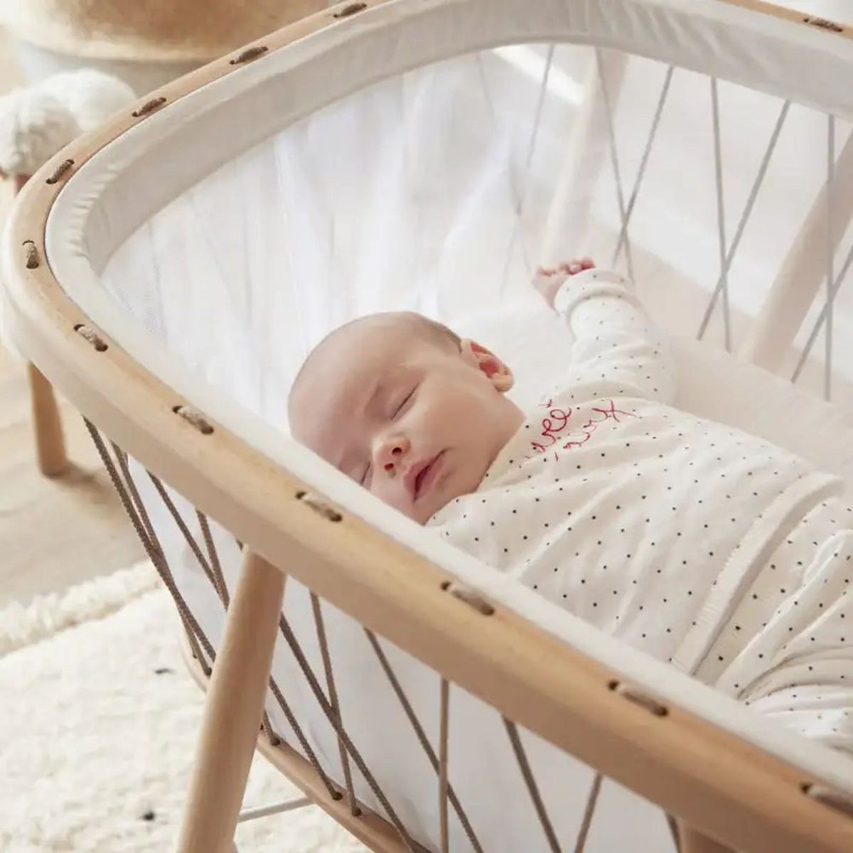 Pack berceau Kumi et matelas + alèse et drap housse blanc couleur unique, CHARLIE CRANE