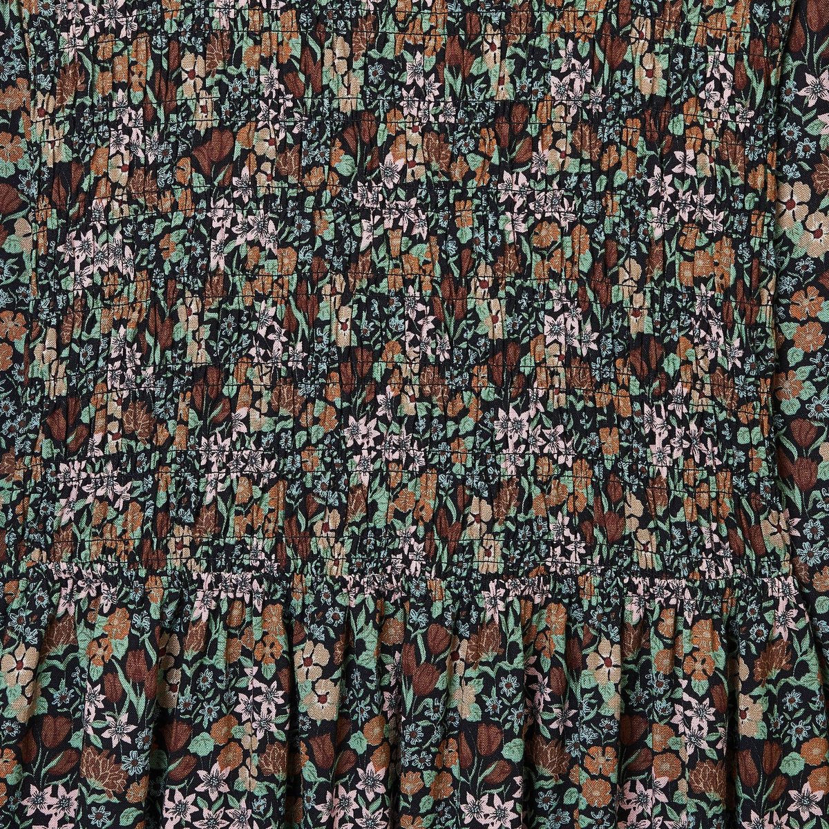Robe midi smockée imprimée noir, MONOPRIX