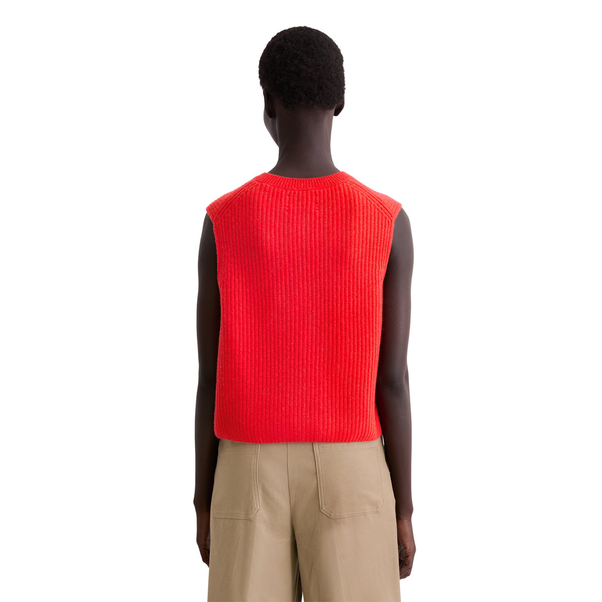 Gilet tricoté sans manches slim en doux mélange de laine mérinos rouge clair, MARC O'POLO