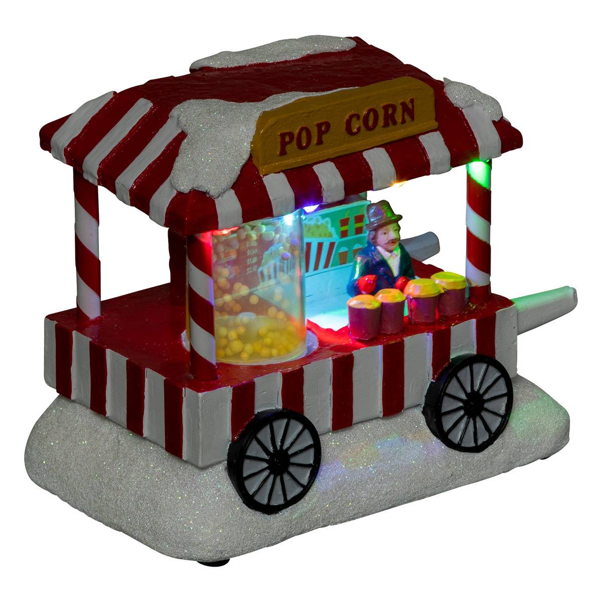Village lumineux stand de pop-corn 5 LED H14,5 cm à mouvement KRISP multicolore, FEERIC LIGHTS & CHRISTMAS