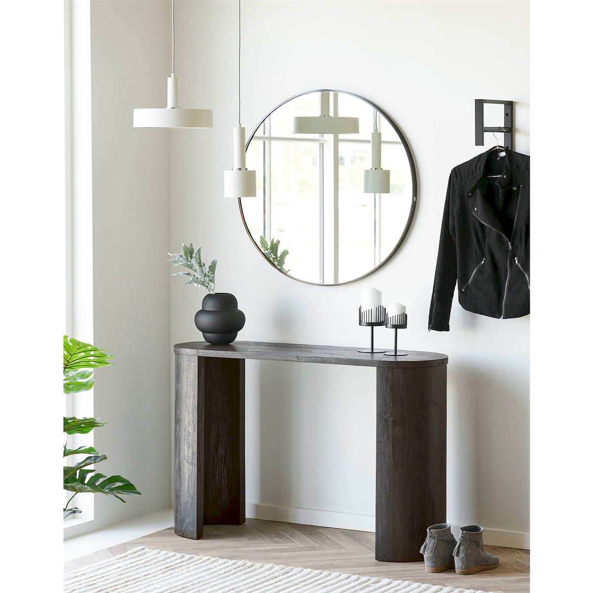 Console arrondie en bois BIBIONE brun foncé, RECOLLECTION