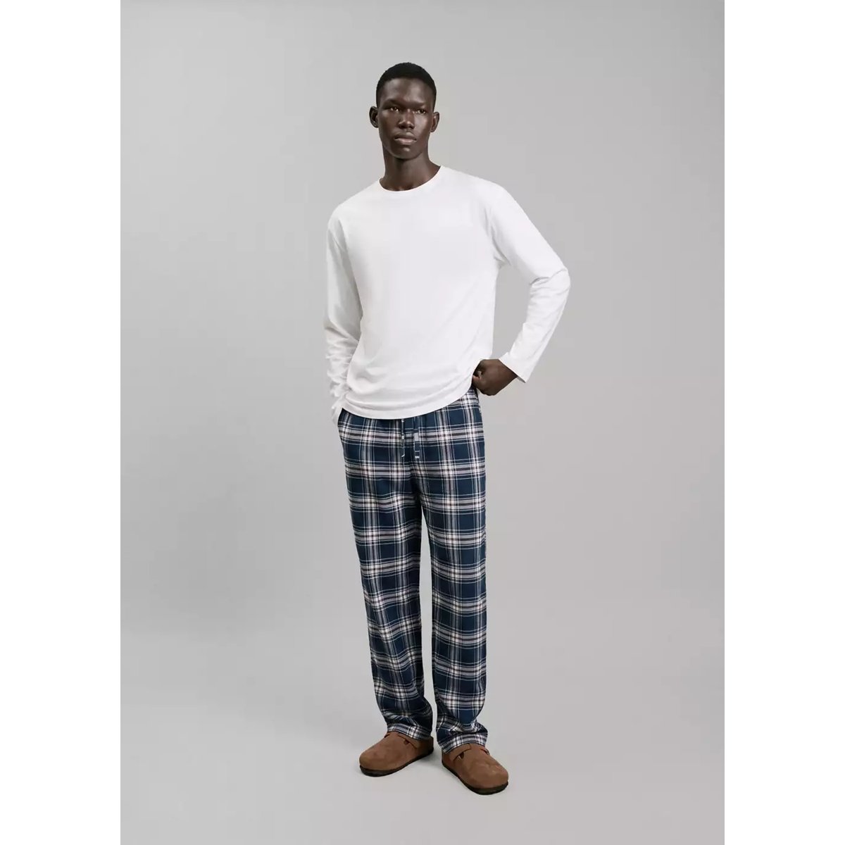 Pyjama complet coton carreaux bleu marine, MANGO TEEN
