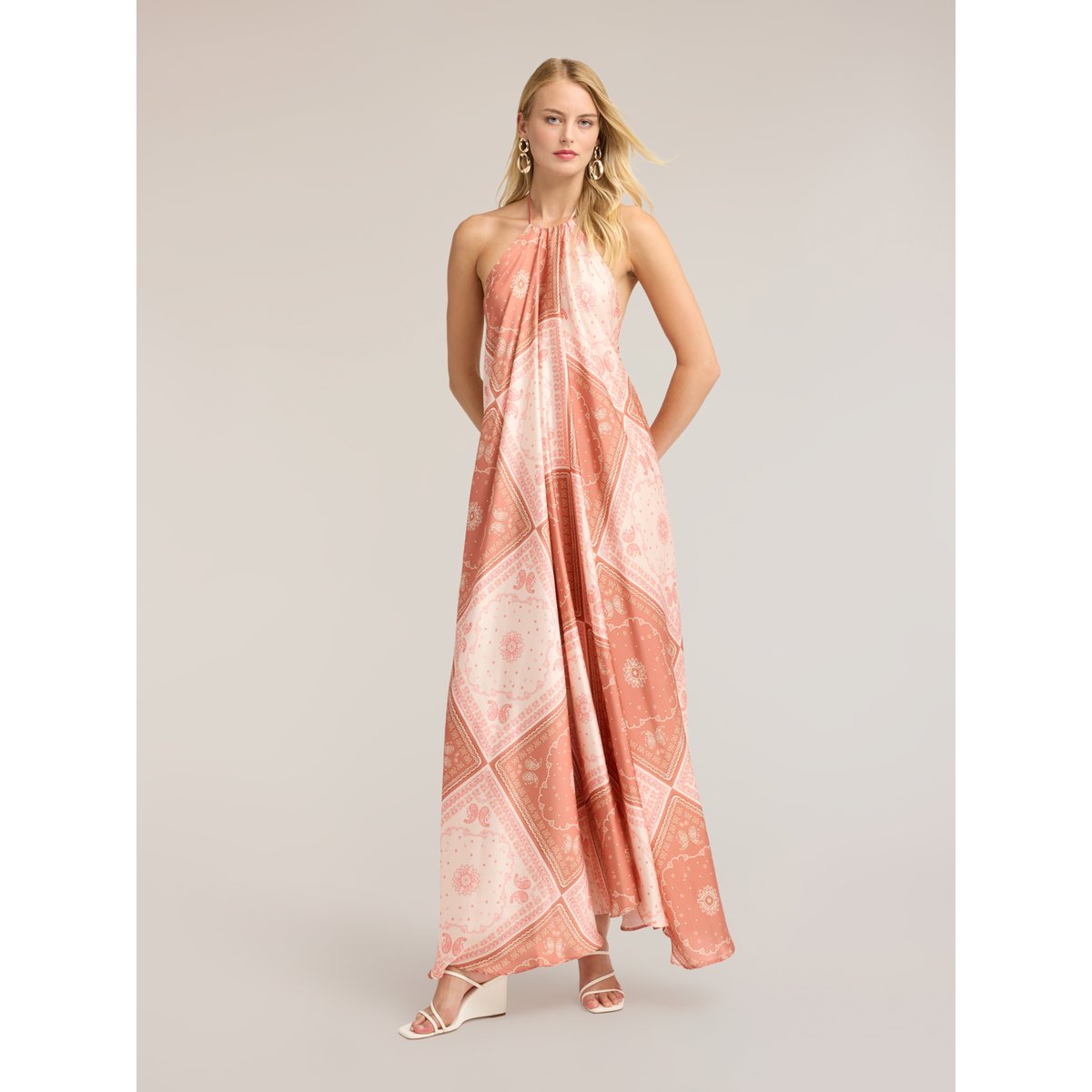 Robe longue évasée avec imprimé rose, MOTIVI