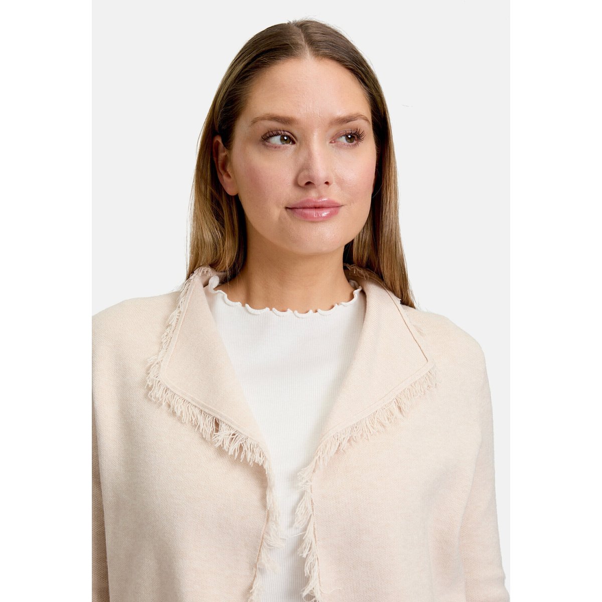 Cardigan en maille à franges beige, CARTOON