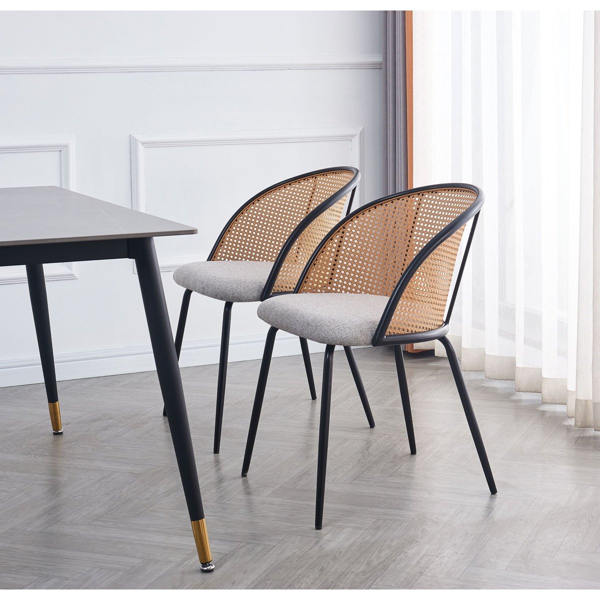 Lot de 2 chaises métal et cannage, KOBE gris, NORDLYS