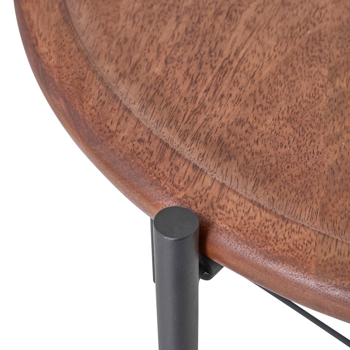 Table d'appoint ronde plateau manguier piètement acier METSA marron, ATMOSPHERA