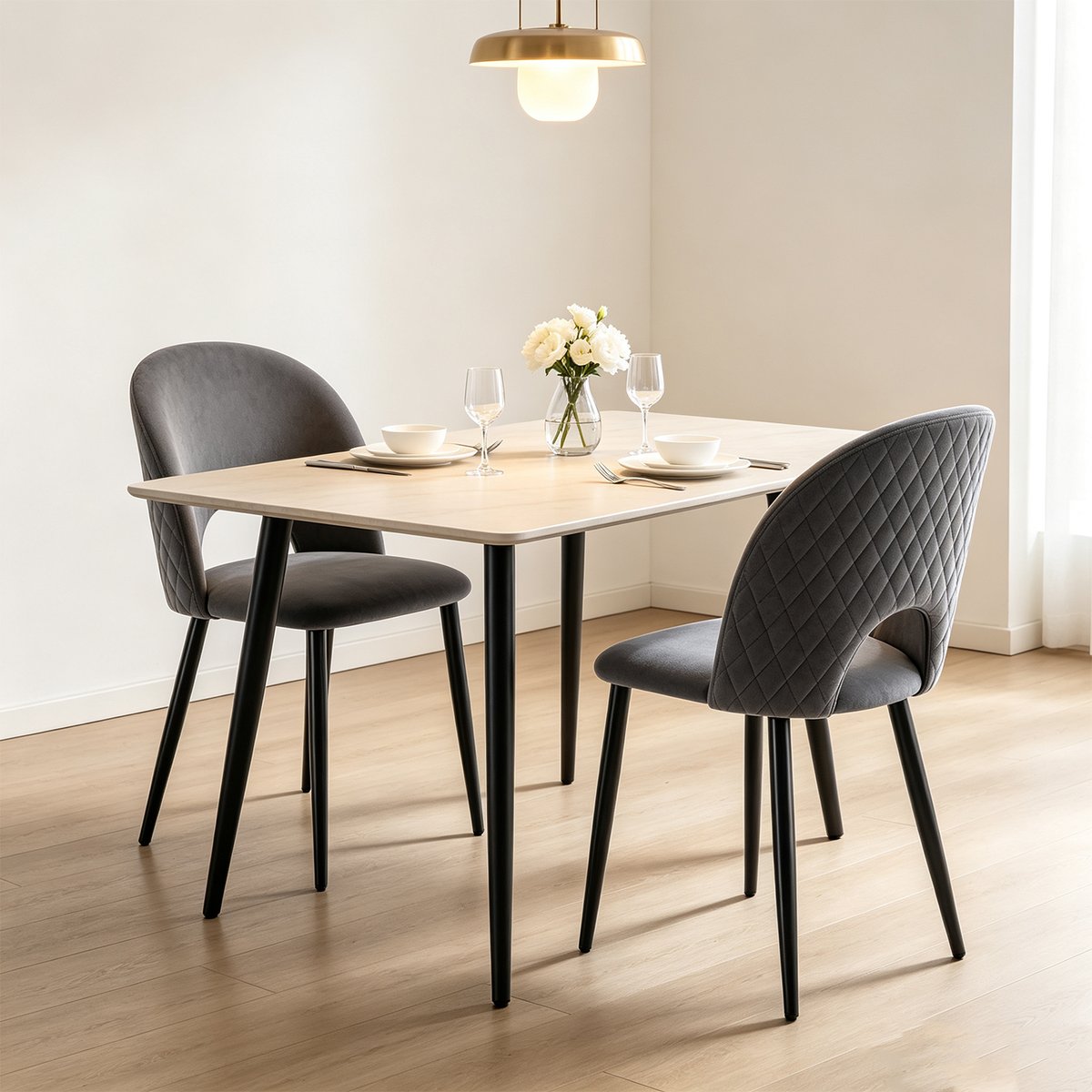 Lot de 2 chaises de salle à manger style industriel en velours, BANZEL gris, MEUBLES COSY