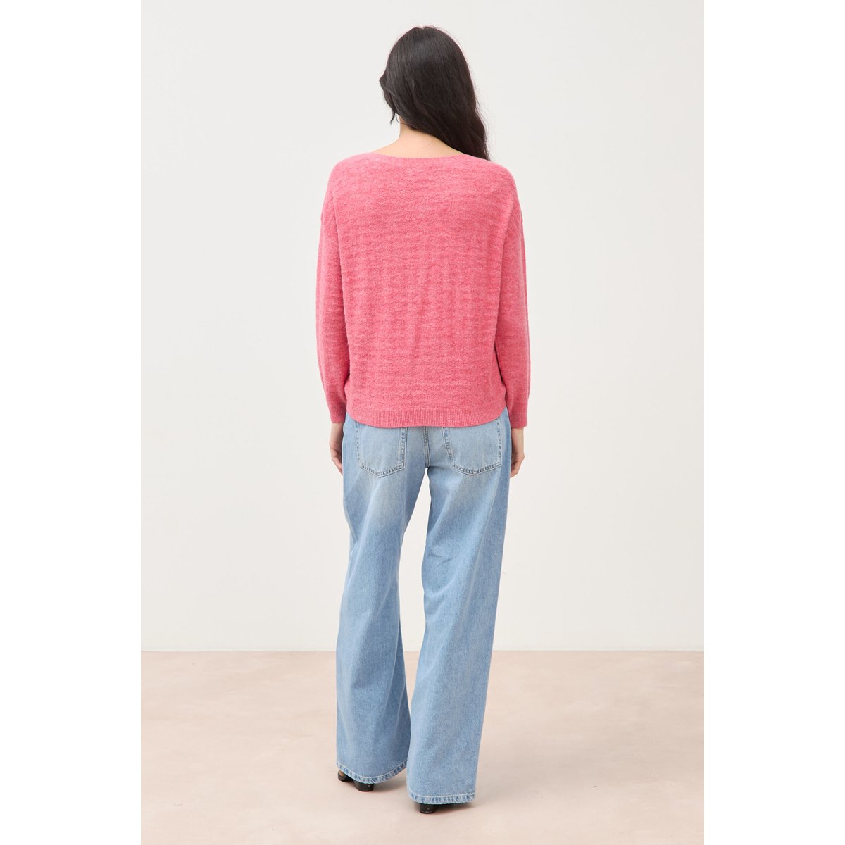 Pull manches longues col bateau vieux rose, BONOBO