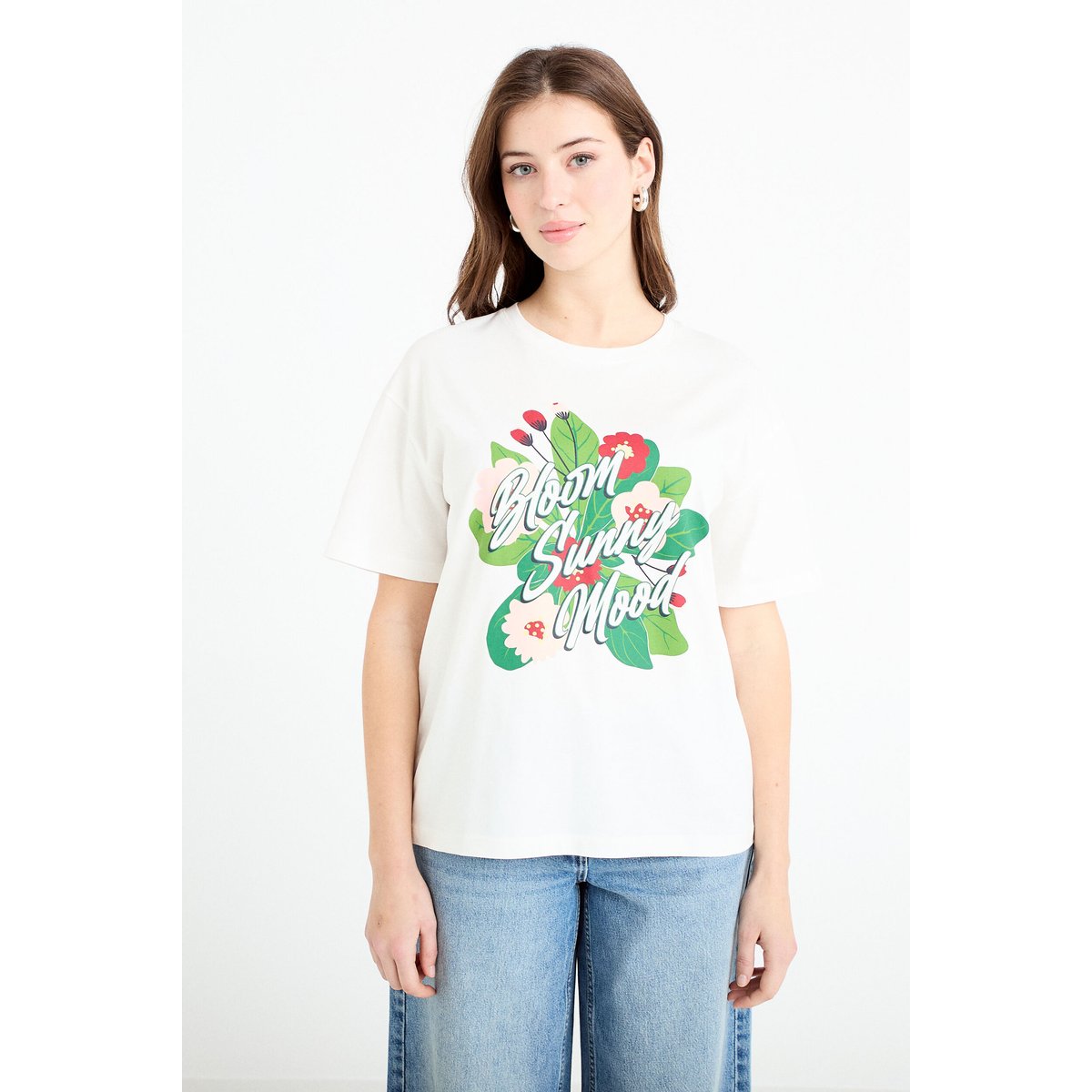 T-shirt col rond manches courtes ecru, CACHE CACHE