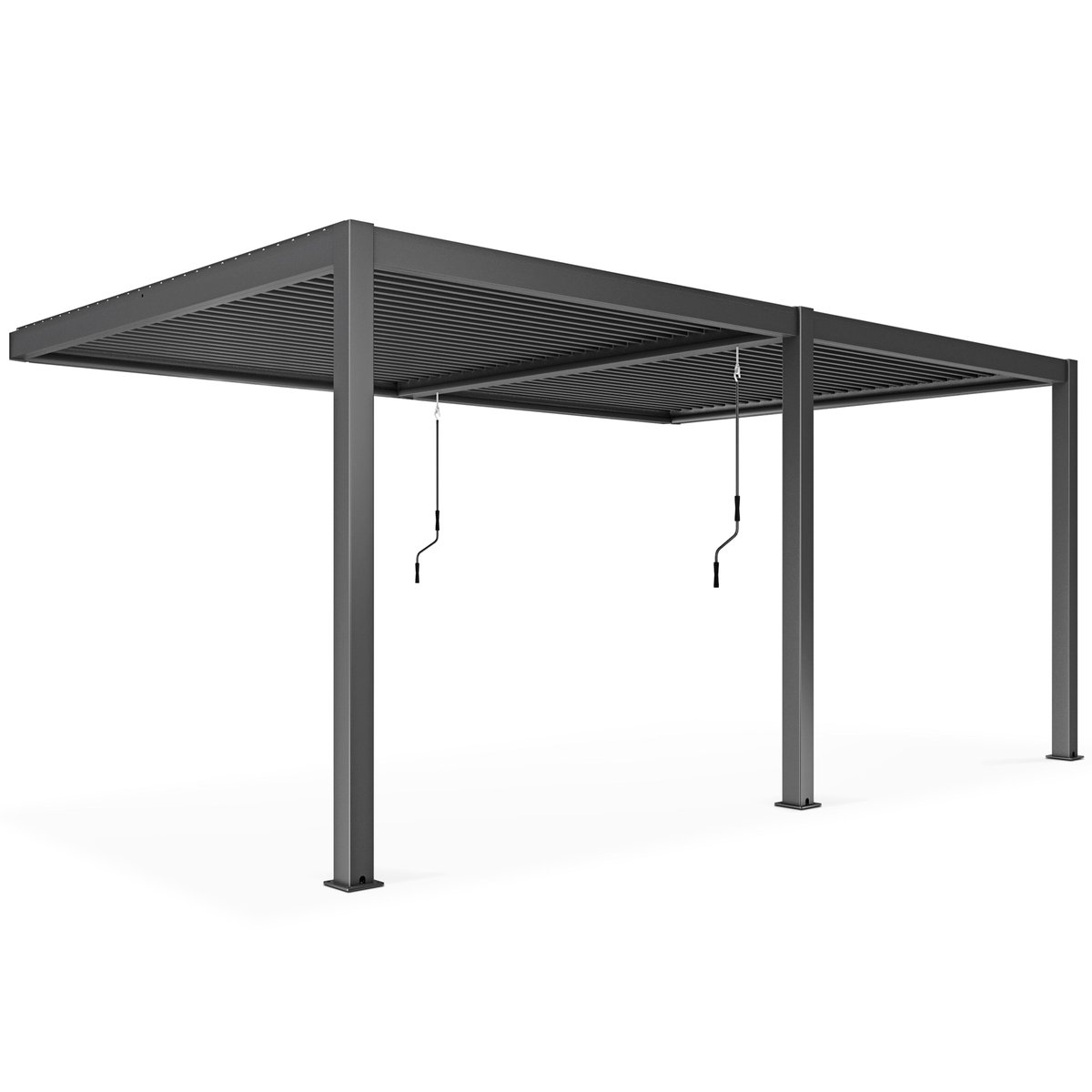 Pergola bioclimatique adossée Aluminium 6 x 3 x 2.57 m gris, OVIALA