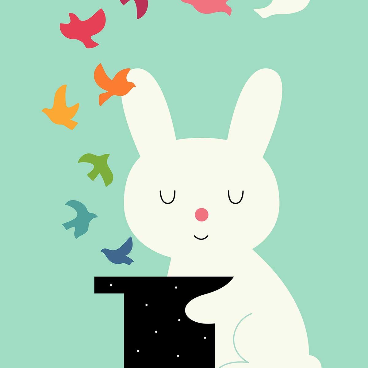 Affiche enfant lapin magicien affiche seule, HEXOA