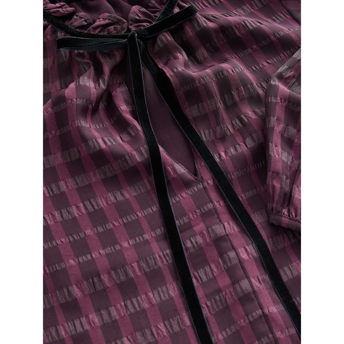 Robe courte à manches longues avec volants bordeaux check, NEXT