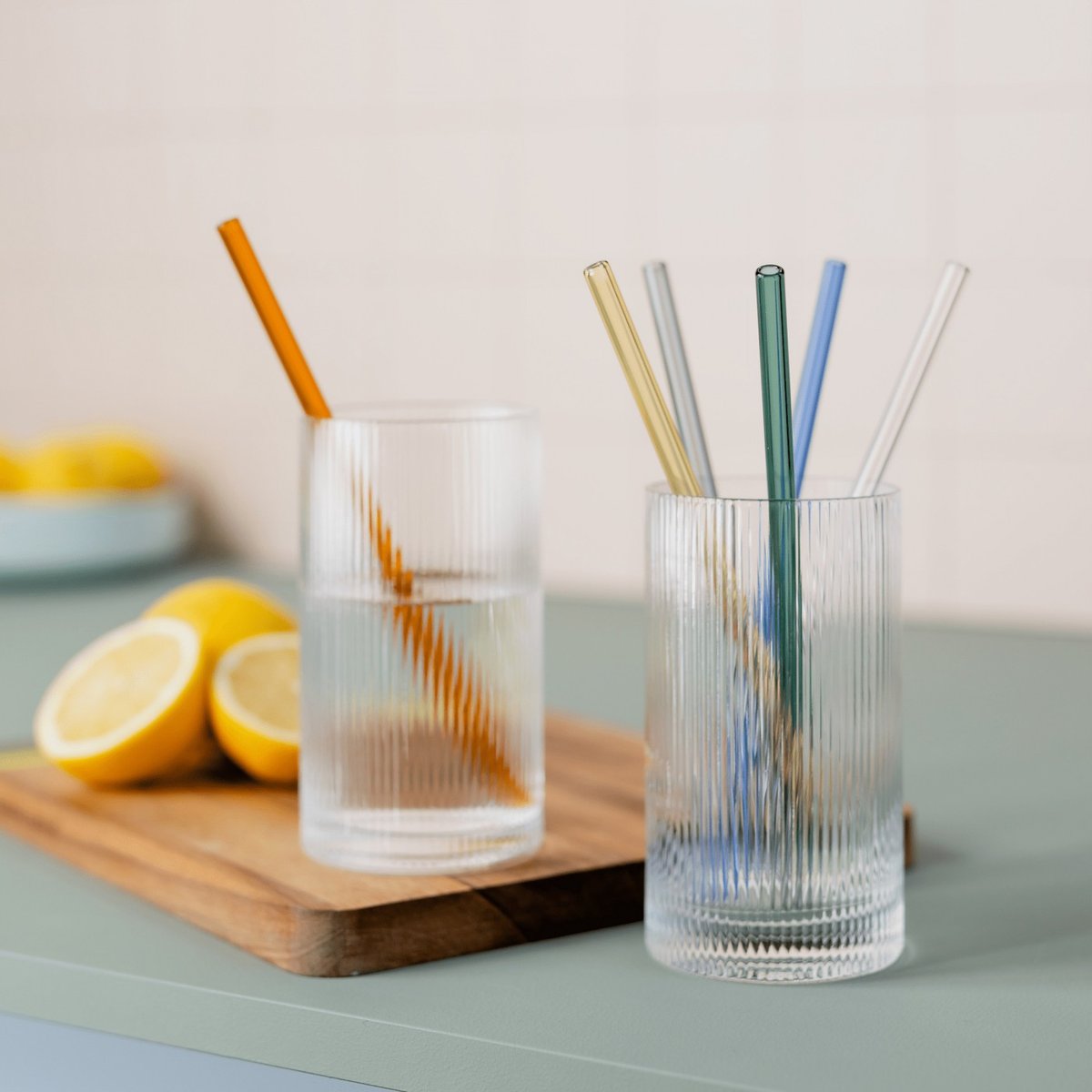 Pailles en verre lot de 6 multicolore, REMEMBER