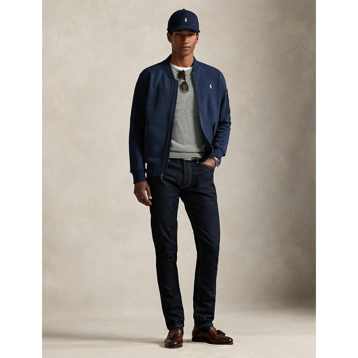 Veste zippée en double knit tech bleu marine, POLO RALPH LAUREN
