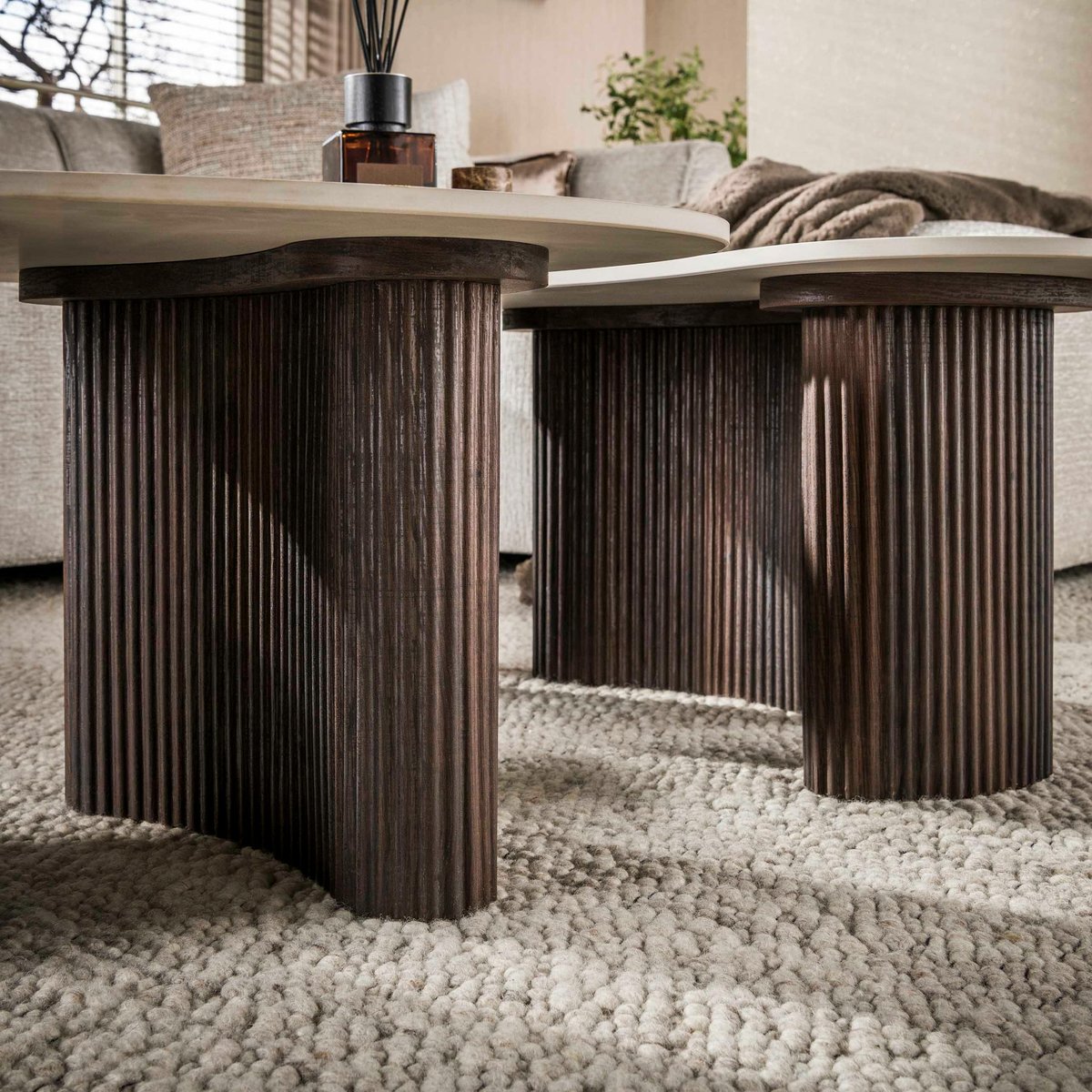 Table basse céramique 3D design organique (x2) MAHAL beige, PIER IMPORT