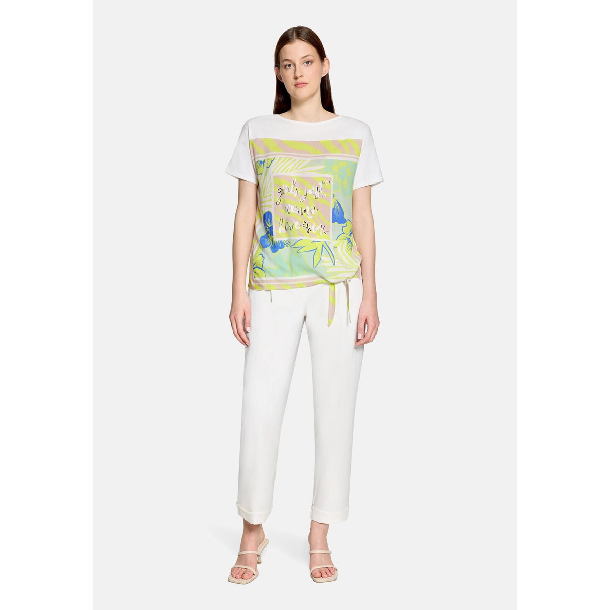 T-shirt façon blouse à nœud patch cream/green, BETTY BARCLAY