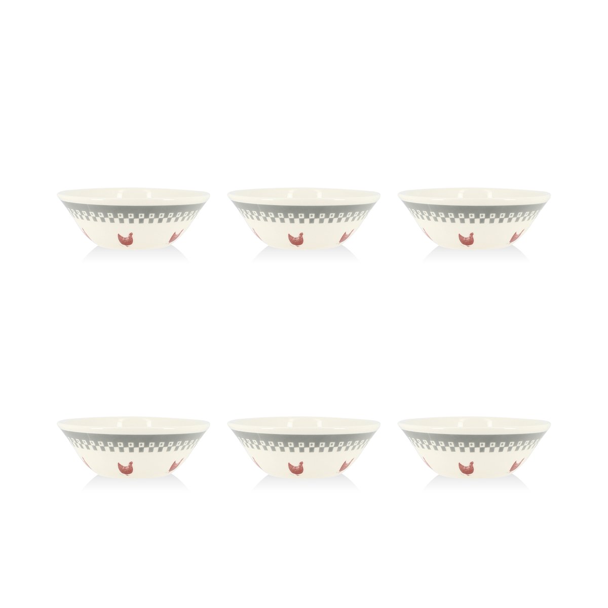 Lot de 6 coupelles en grès 16cm, GALLINA blanc-gris-rouge, NOVASTYL
