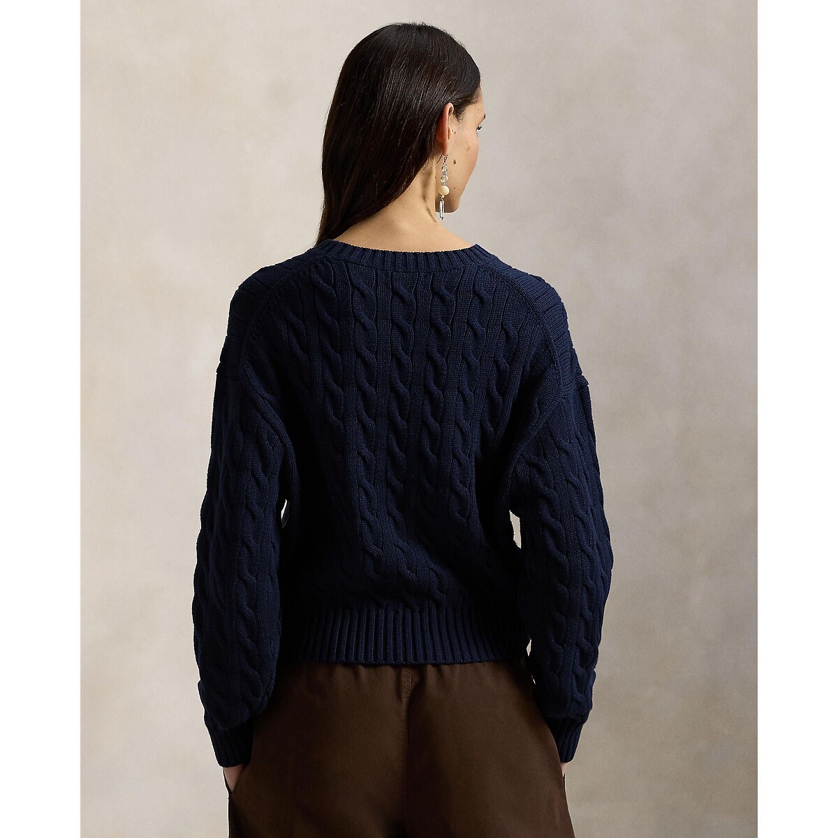 Cable Knit Crew Neck Long Sleeve Loose Fit Jumper navy, POLO RALPH LAUREN