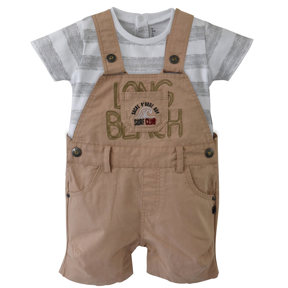 T-shirt + salopette courte terre de sienne beige, SUCRE D'ORGE
