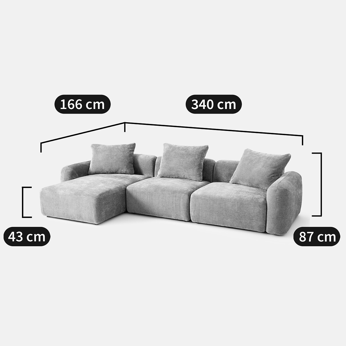 Canapé d'angle modulable gauche 3 places, en chenille épaisse, AMAD vert sauge, LA REDOUTE INTERIEURS