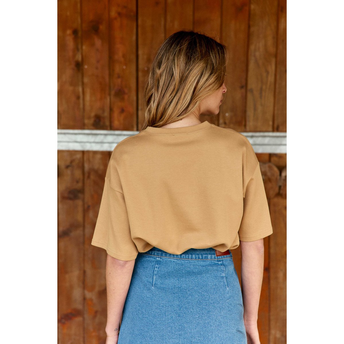 T-shirt manches courtes col rond imprimé à rayures TAIS 15-camel, LA PETITE ETOILE