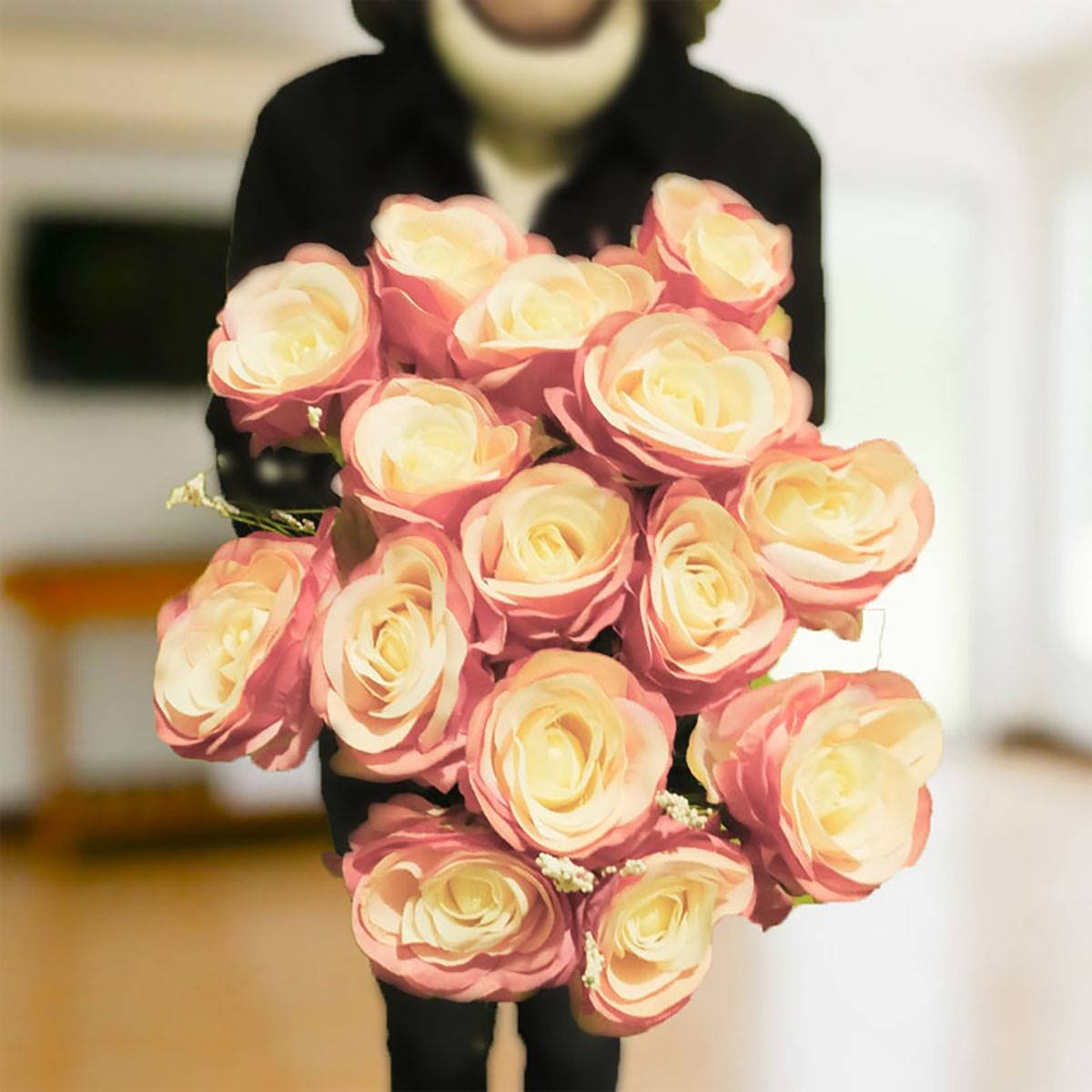 Bouquet de 15 roses artificielles Saint Vale vert, ARTIFICIELLES