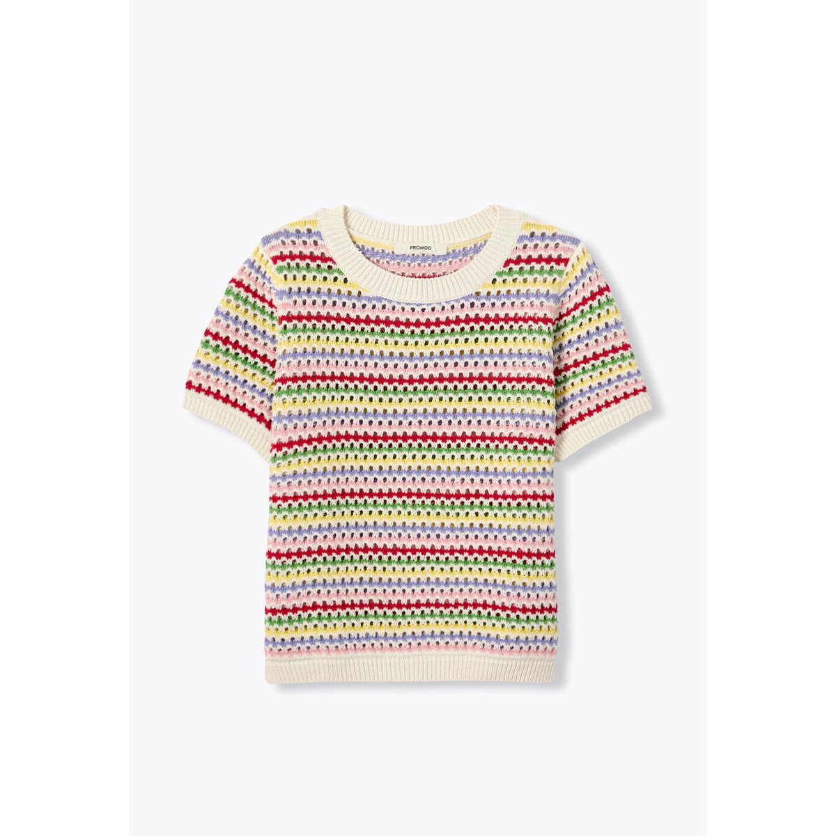 Pull rayé en crochet rayé écru, PROMOD