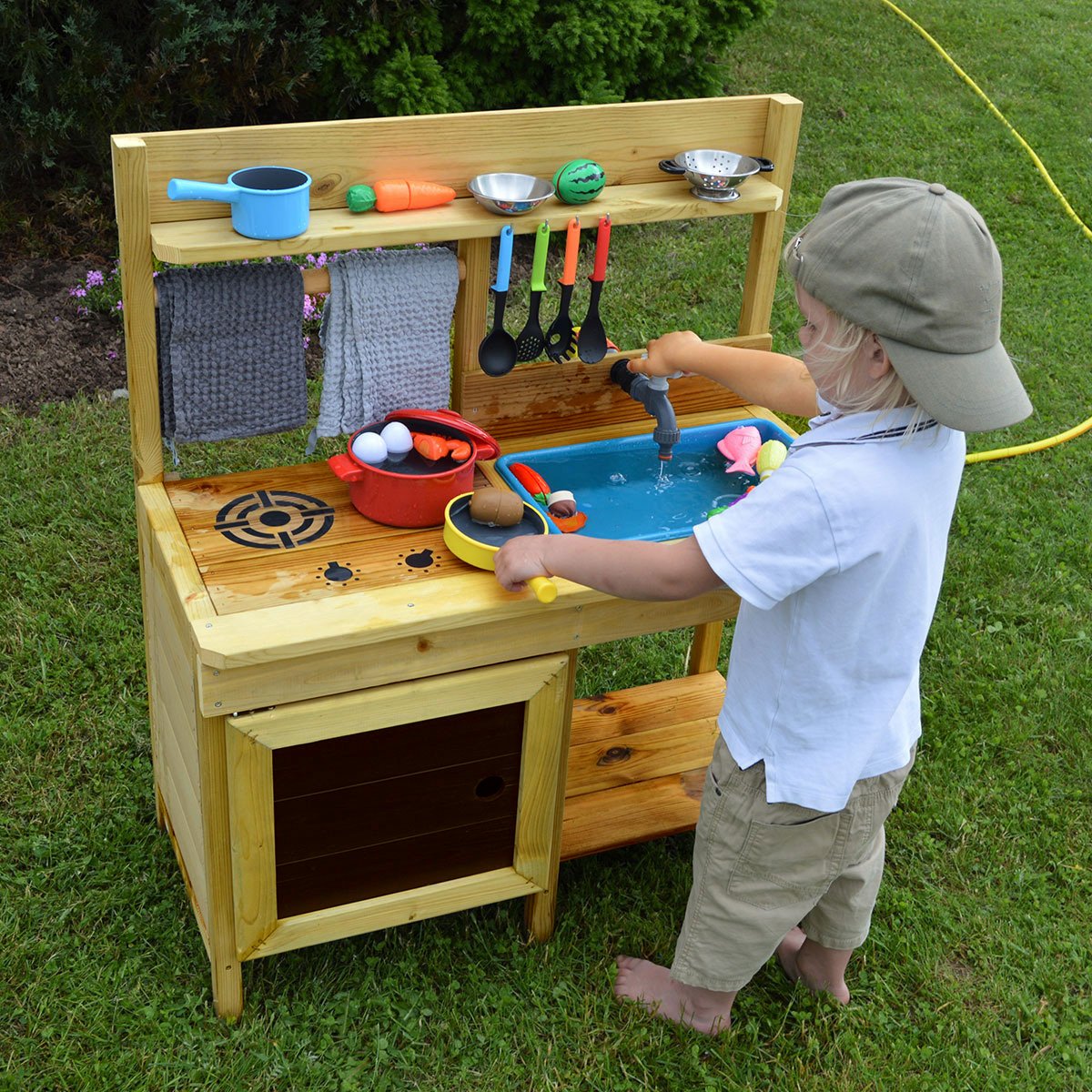 Cuisine de jardin en bois pour enfant - intérieure et extérieure marron, KANGUI